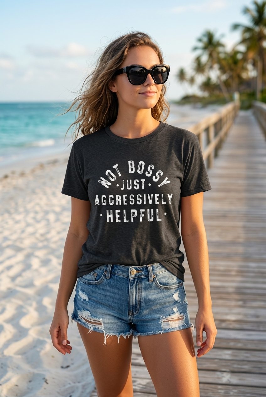 Not Bossy Just Aggressively Helpful Vintage Tee - Black