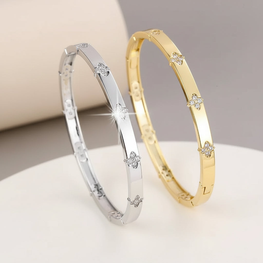 Clover Blossom Pave Bangle Bracelet