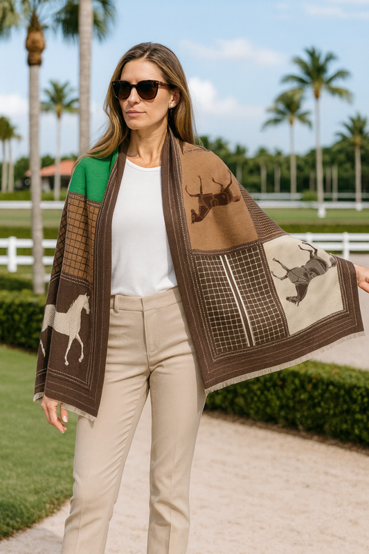 Equestrian Motif Luxe Shawl