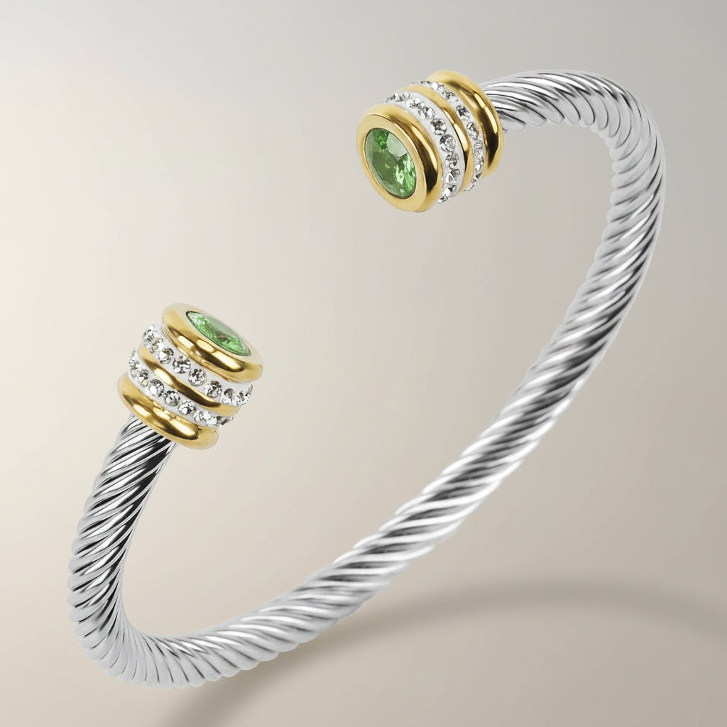 Two-Tone Twisted Cable Gemstone Bangle