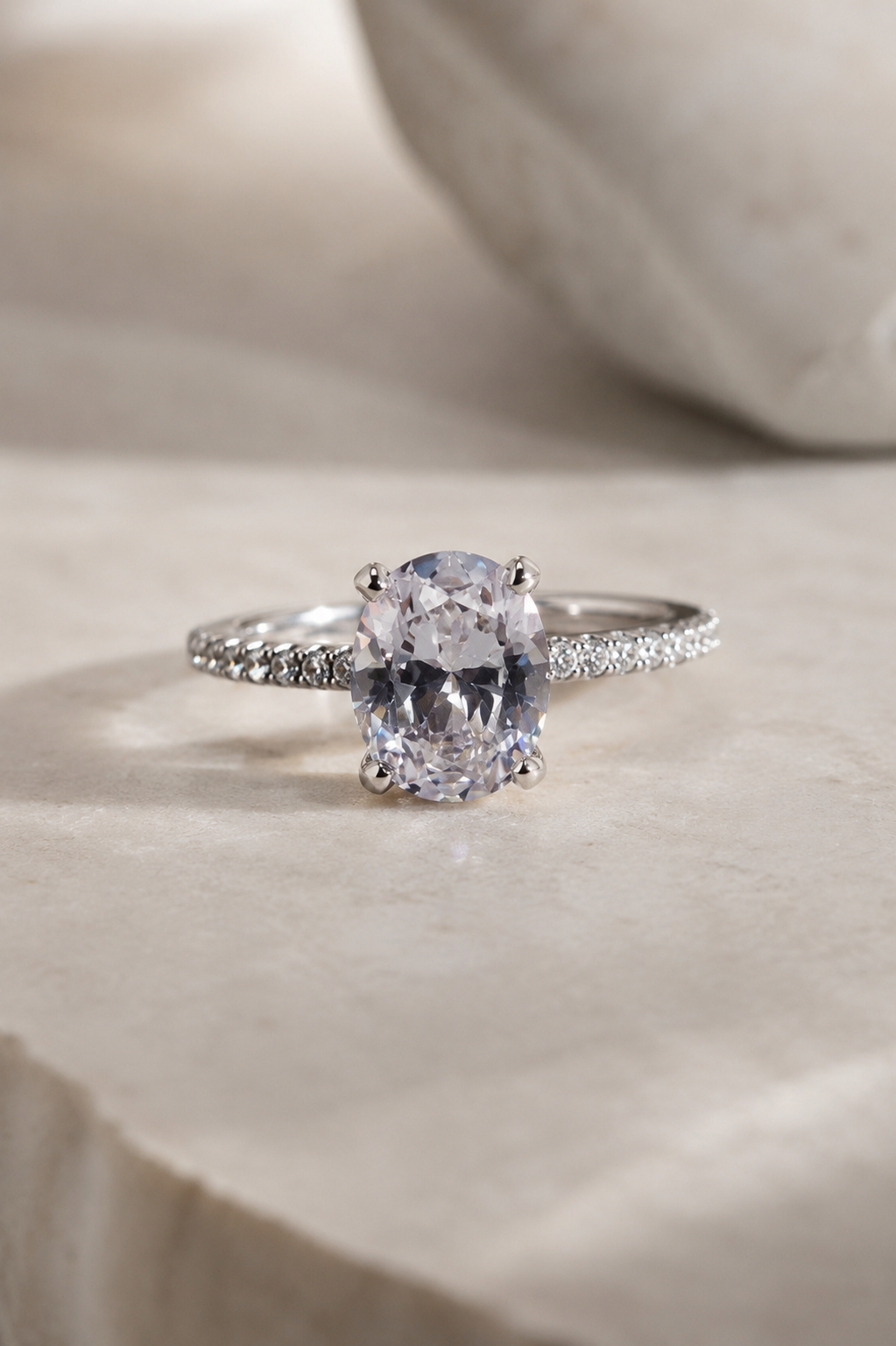 Moonlit Oval Moissanite Ring – Fine Pavé Sterling Silver Ring