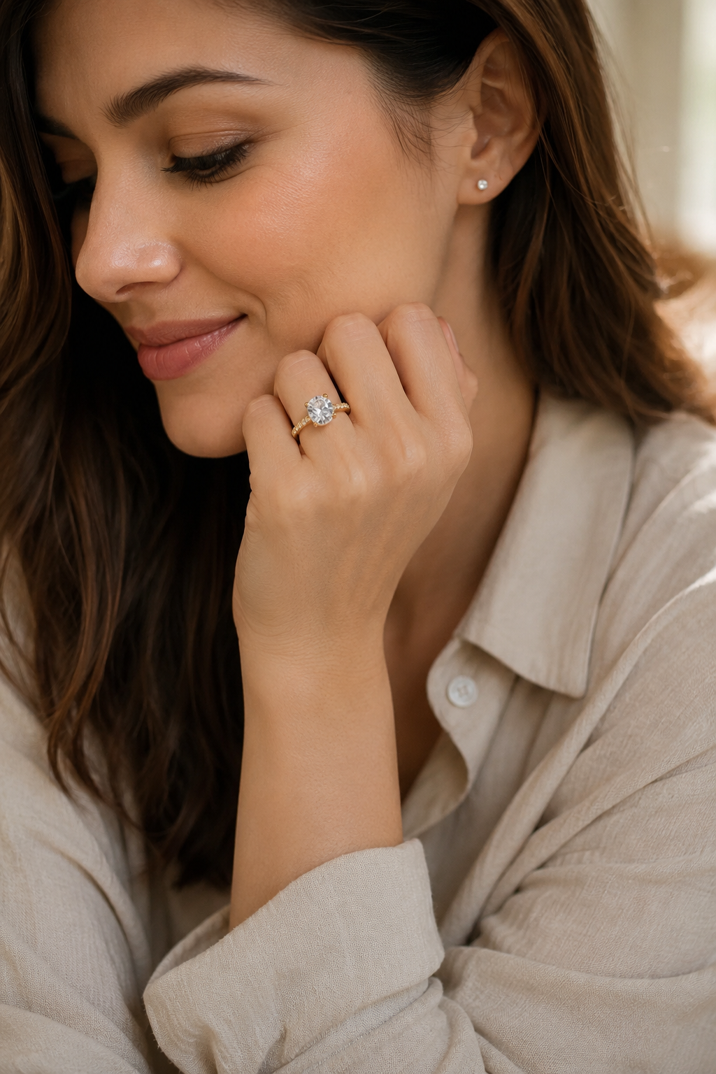 Aurielle Oval Moissanite Ring – Gold Vermeil Pavé Engagement Ring