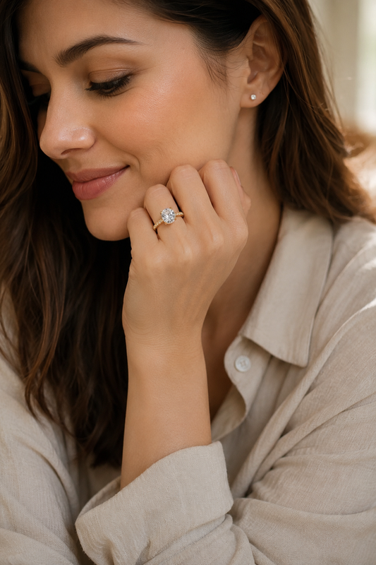 Aurielle Oval Moissanite Ring – Gold Vermeil Pavé Engagement Ring