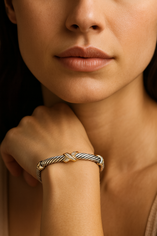 Twisted Dual-Tone X-Accent Cuff Bracelet
