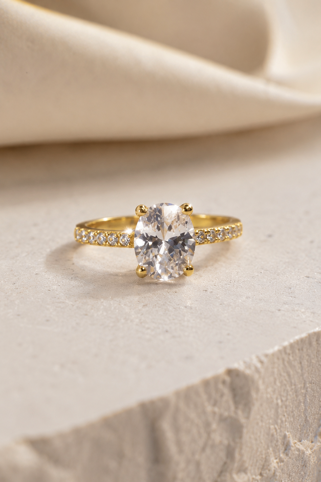 Aurielle Oval Moissanite Ring – Gold Vermeil Pavé Engagement Ring