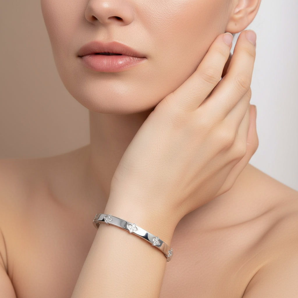 Clover Blossom Pave Bangle Bracelet