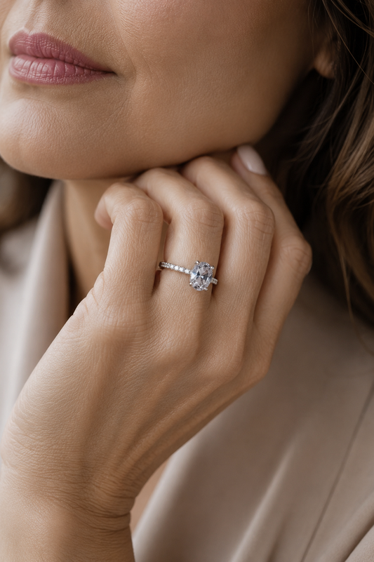 Moonlit Oval Moissanite Ring – Fine Pavé Sterling Silver Ring