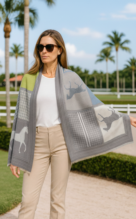 Equestrian Motif Luxe Shawl