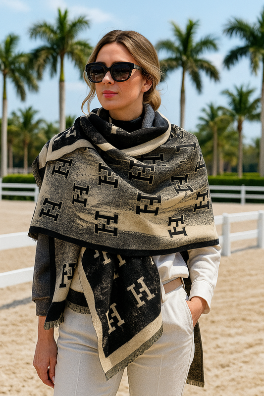 Monogram Luxe Scarf-Black & Cream Color