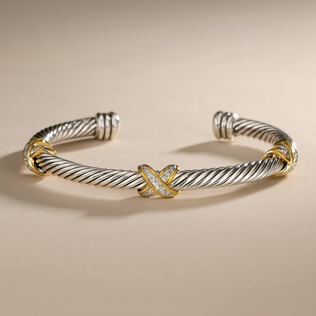 Twisted Dual-Tone X-Accent Cuff Bracelet