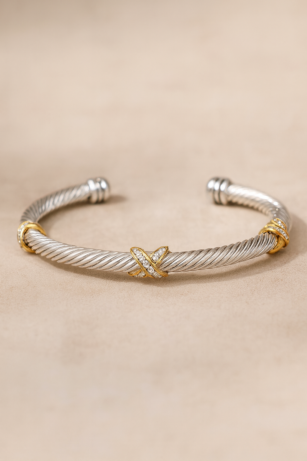 Twisted Dual-Tone X-Accent Cuff Bracelet