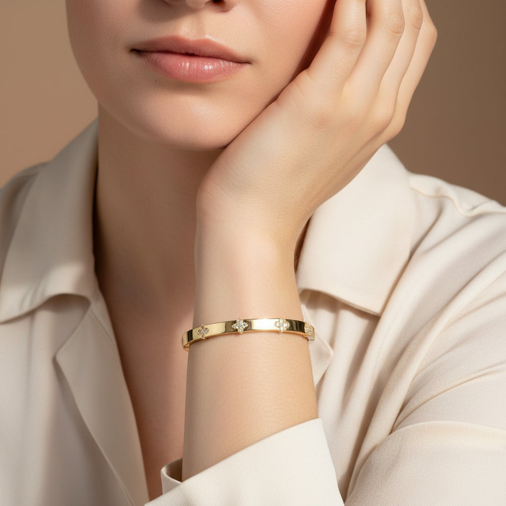 Clover Blossom Pave Bangle Bracelet
