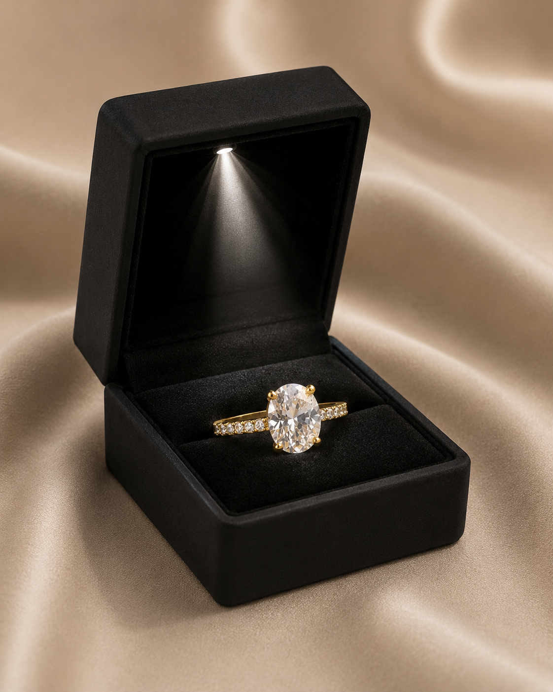 Aurielle Oval Moissanite Ring – Gold Vermeil Pavé Engagement Ring