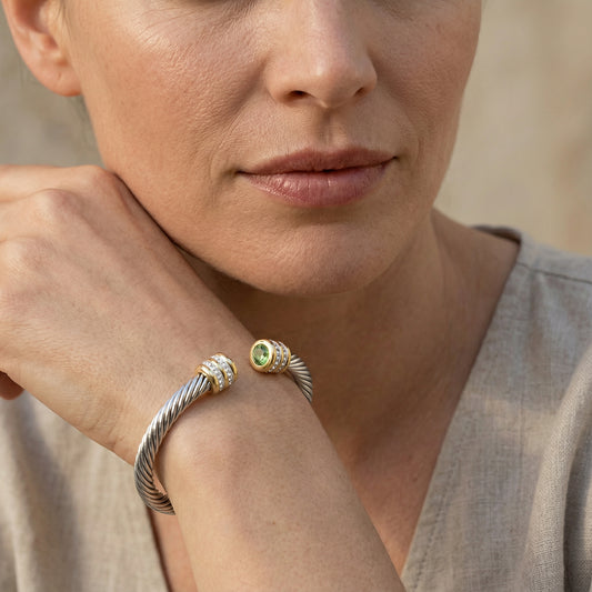 Two-Tone Twisted Cable Gemstone Bangle