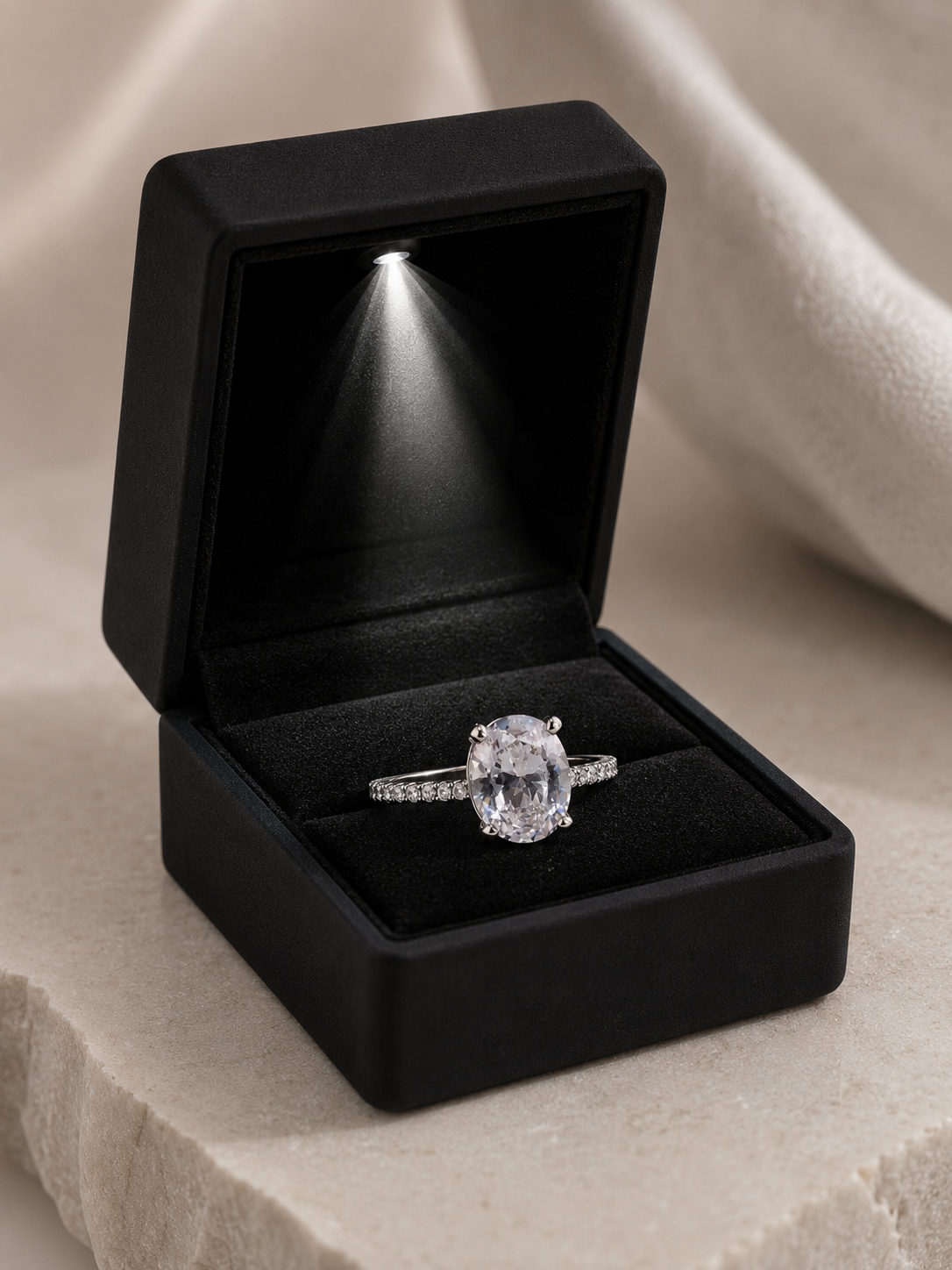 Moonlit Oval Moissanite Ring – Fine Pavé Sterling Silver Ring